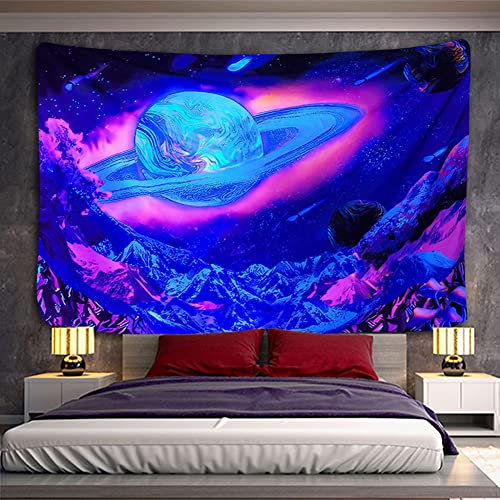 Ricemru Planeten Wandteppich Psychedelic Trippy UV-Aktiv Wandtuch Fantasy Galaxis Universum Welt Dunkel Wandbehang Wandtücher Vintage Aesthetic Tapestry Wanddeko für Wohnzimmer,150x130