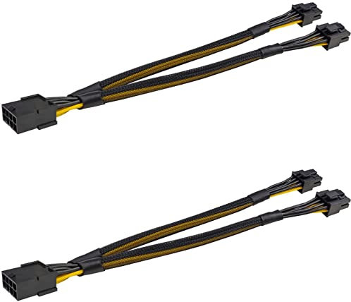 JZYMOD 2-Pack Sleeved PCIE 8 Pin Female to Dual PCIE 8 Pin (6+2) Male Power Supply Extension Cable
