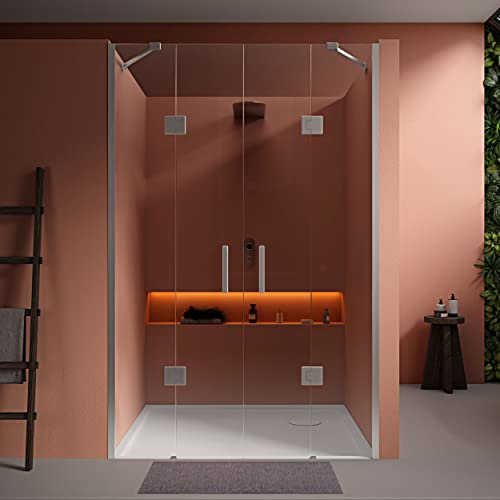 Box doccia due ante doppio battente per nicchia altezza 200 cm cristallo trasparente 6 mm (130 cm)
