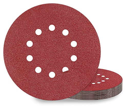 KONGMING Dischi Abrasivi 225 mm 10 pezzi 10 Fori Grana P60 Rotondi di Carta Vetrata per Levigatrici a Collo Lungo Smerigliatrici per Cartongesso Parete e Levigatrice a Soffitto