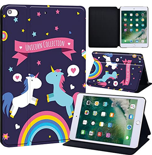 Oldimage Printed FINDING CASE Fit Apple iPad Mini 4/5 Tablet - Printed PU Flip Leather Smart Lightweight Shell Stand Cover Case for iPad Mini 4 Mini 5 (unicorn and rainbow)
