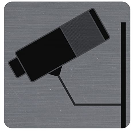 Exacompta - Réf. 67180E - 1 plaque de porte adhésive Surveillance caméra - Plaque murale imprimée de signalisation - Sur tous supports - Aspect aluminium brossé - Dimensions : 7,5 x 7,5 cm
