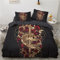 Luowei Bettwäsche Skull 220x240cm Schwarz Gold Schädel Rosen Bettbezug Set 3 Teilig Weiche Microfaser 3D Bettbezug mit Reißverschluss und 2 Kissenbezüge 80 x 80cm