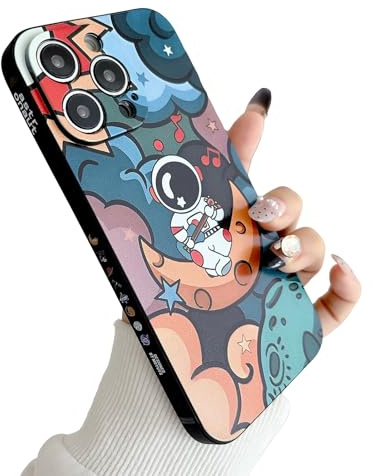 Yonds Queen für iPhone 14 Pro Max Niedliches Hülle, Cool Cartoon Astronaut Space Planet Mond Design Stilvoll Stoßstange weiches TPU rutschfeste Stoßfeste Schutzhülle (iPhone 14 Pro Max, Mond)