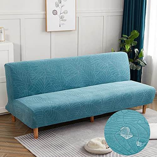 DOTBUY-SHOP Jacquard Sofabezug Ohne Armlehnen Wasserdicht Armlose Sofabettüberzug, Stretch Weich Antirutsch Sofa Schutz Schonbezug für Klappsofa Bett ohne Armlehnen (Hellblau,160-190cm)