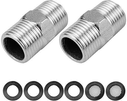 Honatrv Doppelnippel 1/2 Zoll Edelstahl Außengewinde, 2 Stück Duschschlauch Adapter, Edelstahl Doppelnippel Verchromt 1/2, Nippelmuffe für Rohre Ventile Anschlussstücke