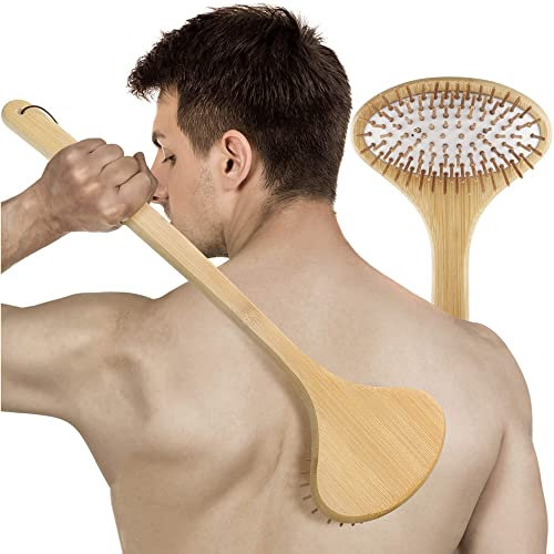 Oning Bambus Rückenkratzer Mit Extra Breitem Kopf Holz Kratzhand Rückenkratzer lange Griff Scratcher am Rücken, Nacken, Beine Massage Ideal Thanksgiving Geburtstag Geschenk Für Erwachsene (ca. 40 cm)