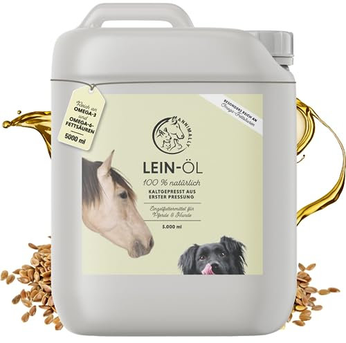 Annimally Premium Leinöl Pferde 5l Kanister für Pferde & Hunde - Leinsamenöl kaltgepresst reich an Omega 3 Fettsäuren als Futterzusatz