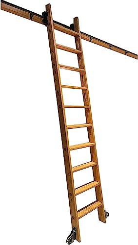 Rollende Bibliotheksleiter, Schiebeleiter-Schienensatz, robuste Gleitschienen | Rollleitern für Bücherregale oder Lager, runde Rohrschienen aus Kohlenstoffstahl (ohne Leiter) (Größ