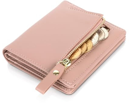 Moorle Damen Geldbörse, Kleines Damen Portemonnaie, rosa Leder Geldbeutel Geldbörse Münzfach Damen, Portemonnaie mit Reißverschluss Mehreren Kartenfächer für Feste Geschenk