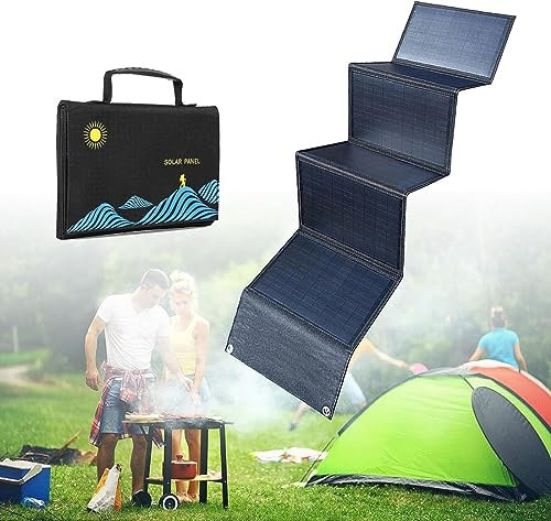 伟 祥 30W 50W 60W Portable Solar Panel, Dual Outputs & Inputs, Waterproof Solar Charger Power Bank, Folding Outdoor Solar Powered Charger for Camping -50W