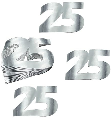 Oblique Unique® 25 Stück XXL Konfetti Zahl 25 Tischdeko Streudeko zur Verzierung Dekoration für Silber Hochzeit 25. Geburtstag Jubiläum Party zum Basteln