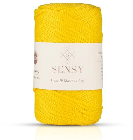 Sensy Premium 5 mm 95 Meters Polyesterseil 100% Polypropylen-Kordel Makramee-Kordel 5 mm Häkeltasche Kordel Makramee Seil Häkelgarn Geschenk für Strickwaren (Gelb)