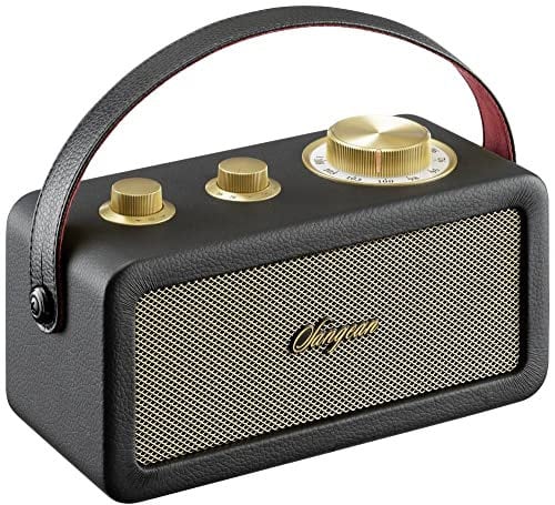 Sangean RA-101 Black Gold. Diseño Retro de Madera y Piel sintética. Bluetooth 5.0. Autonomía 19 Horas con una Carga Completa. AUX-in para Fuentes de Audio externas.