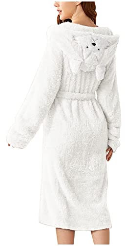 Generisch Accappatoio da donna, morbido vestaglia in spugna con cappuccio, in pile, lungo, in cotone, per il tempo libero, per la casa, per le attività all'aria aperta, bianco, L