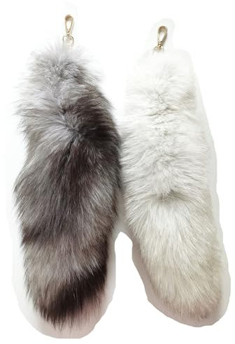 Adynice 2 Stück Geschenk für Paare, Schlüsselanhänger, Fuchsschwanz, Echtpelz, Schwanz, Handtaschenanhänger, Schlüsselanhänger, Haustierspielzeug-Anhänger