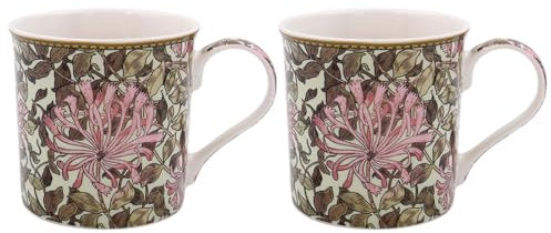 Lesser & Pavey William Morris Kaffeetassen im britischen Design, Keramik-Kaffeetassen für Zuhause oder Arbeit, große Tassen für heiße Getränke, Geißblatt-Tee- und Kaffeetassen, 2 Stück
