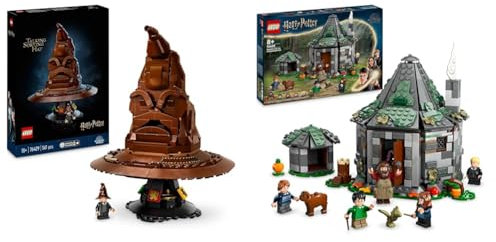 LEGO Harry Potter Der Sprechende Hut, Hogwarts-Modell für Erwachsene & Harry Potter Hagrids Hütte: EIN unerwarteter Besuch Set mit 5 Mini-Figuren und 2 Tierfiguren