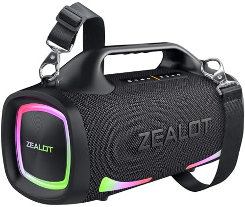 ZEALOT Cassa Bluetooth,100W Altoparlante Wireless,Bluetooth 5.3,Luce LED,USB-C,Impermeabile IPX6,supporto Micro SD,USB,AUX,per il campeggio,la spiaggia e le feste