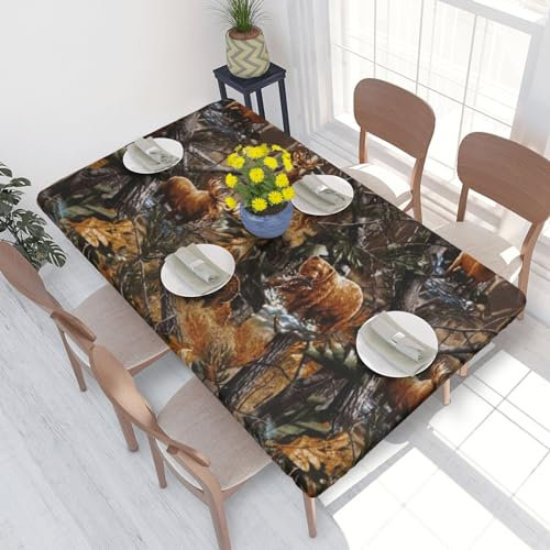 Apbdffjnf Tischdecke mit Jagdmotiv und Hirsch, abwischbar, knitterfrei, Polyester, quadratisch, für Esstisch, 76 x 122 cm