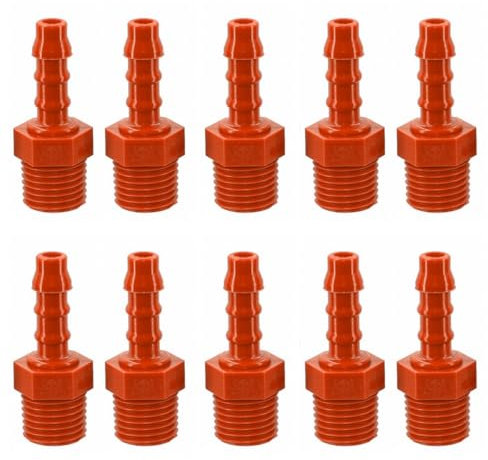 Schlauchverschraubung aus Nylon Außengewinde 1/4 BSPT Ø 6 mm, Packung mit 10 Stück, rot - AWSPLASTIC 1406PAR