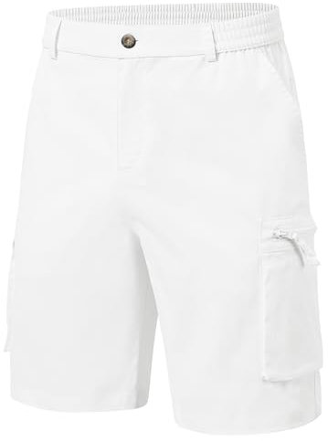 YuKaiChen Men's Cargo Short Combat Shorts Twill Summer Casual Shorts with Multi Pockets and Zip Fly Size 32 White