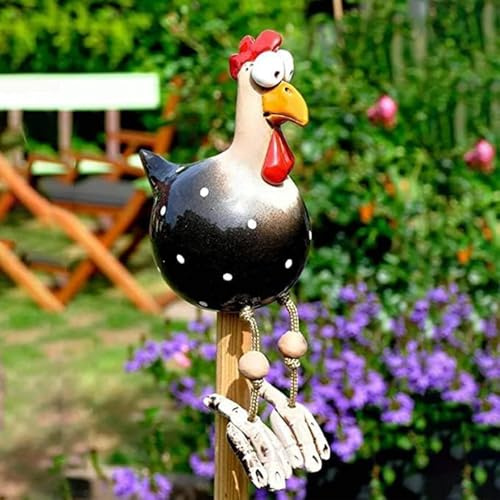 AIYONG Gartendeko Huhn Deko, Tierfigur Gartenstecker Keramikfigur Handarbeit Ornament, Wetterfeste Harz Gartenfigur für Outdoor Balkon, Terrasse und Wohnzimmer, Bauernhof Dekoration, 8,5 * 28cm