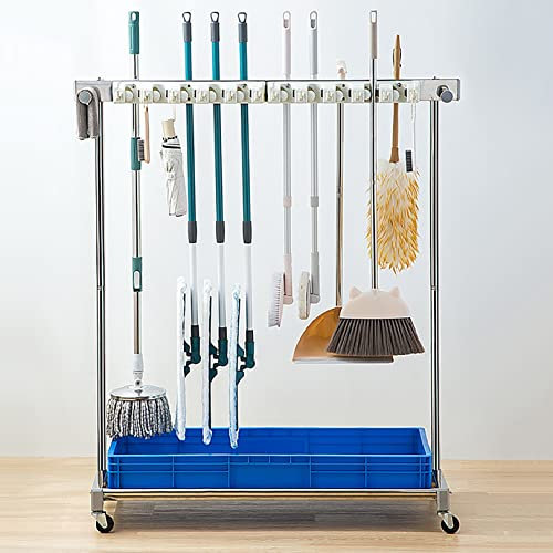 Mop Holder Utility Rack - Portable Broom And Mop Organizer Cart Tower, For Garden Garage, Cleaning Tool Stand, With Umbrella Holder And Wet Mop Drying Rack