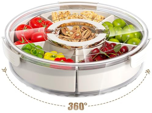 LeuKoles Snack box mit Fächern, 12'' Snackteller mit Deckel, Snack Box Container, Snack Organizer, Snack Spinner, für Gewürzlagerbehälter Süßigkeiten Veggie Keks Nüsse Desserts