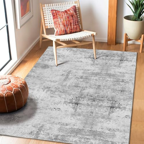 Guchuang Bedding Teppich Wohnzimmer Modern Abstraktes 120 x 180 cm, Schlafzimmer Teppich Flauschiger, Waschbar rutschfest Teppiche für Wohnzimmer, Schlafzimmer, Esszimmer und Balkon, Grau