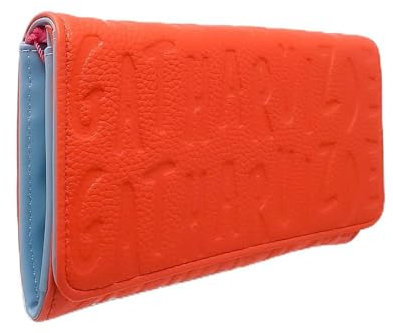 Agatha Ruiz de la Prada Geldbörse. Zweifarbige orangefarbene Geldbörse kombiniert mit einem blauen dreiteiligen Reißverschlussfach. Taschengröße: 17 x 11 x 4 cm. Frau.