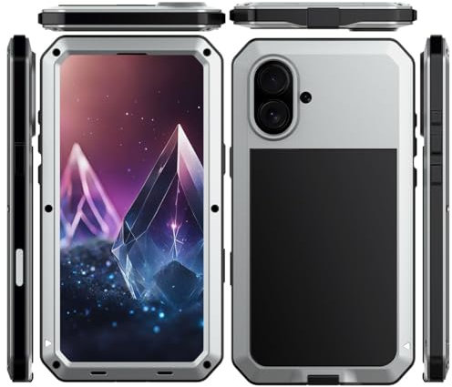 Amulent Case For iPhone 16 Metal Case Silver Gorilla Cover Heavy Duty High Impact Shockproof Tough Protective Armor Defender Comfortable and Durable Mobile Phone Cover For iPhone 16