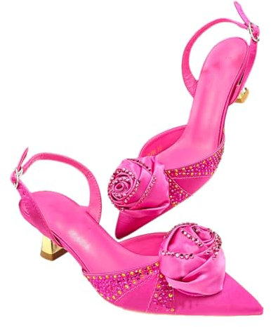 Scarpe da festa alla moda e borse da donna nigeriane vestito da festa tacco medio punta scarpe da donna e borse dello stesso colore, Un Paio Scarpe Fucsia, 41.5 EU