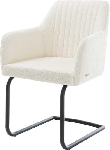 DELIFE Schwingstuhl Greg-Flex Freischwinger rund Schwarz Bouclé Weiß