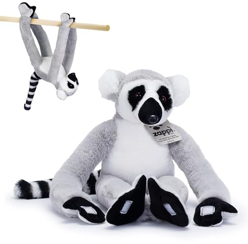 Zappi Co Plush Hanging Ring-Tailed Lemur Monkey with Velcro on Paws and Feet - Soft Plush Toy, Madagascar Lemur - For Kids Boys Girls Cuddly Plush Toy - Perfect Cuddly Gift for Kid - 46 cm Long