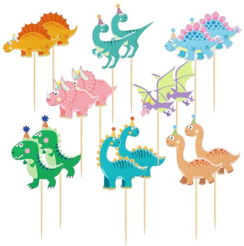 YUZNA 16 Stück Dino Cupcake Topper, Dinosaurier Kuchendekoration, Tortendeko Dinosaurier, Cake Topper Dinosaurier für Baby Shower Dino Kindergeburtstag