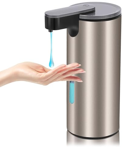 MEKOTRIN Automatic Hand Soap Dispenser Rechargable Touchless Stainless Steel Liquid Hand Wash Soap Dispenser with 3 Adjustable Level, Shower Gel Dispenser 330ML for Kitchen Bathroom Commercial Hotel