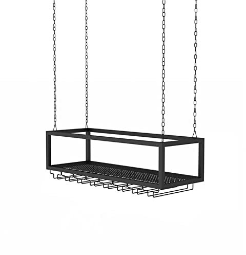 Weinflaschen- und Glasstielglas-Deckenhänge-Bar-Einheit für Unterschrank, Küche, Bar, Metallregal mit schwebenden Regalen