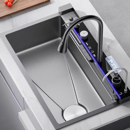 Lavandino Cucina Smart Waterfall, Lavelli Da Cucina A Una Vasca Con Rivestimento, Lavello In Acciaio Inox 304, Lavello Da Cucina Drop In Workstation, Con Rubinetto Combinato(75 * 45cm/19 * 17in)