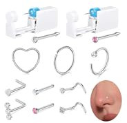 WillTen 12Pcs Nasenpiercing Selber Stechen Set mit 20G L Form Stecker, 2Pack Nasenpiercing Pistole mit Silber Ring Stechen Set