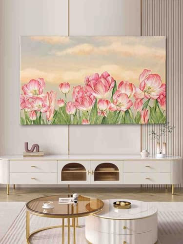 HSTANGKY Funda para TV Funda Protectora De Pantalla Resistente De Mezcla De Algodón Y Lino para Televisores LCD/LED Funda para Pantalla De Televisión-flower3||45-48inch