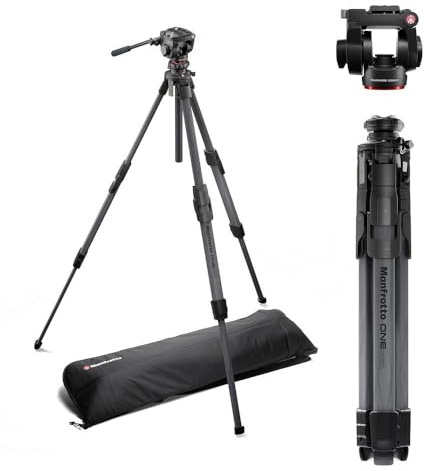 Manfrotto 500X Fluid Video Head with ONE Hybrid Carbon Fiber Tripod, Photo & Video Tripod Kit, 5 kg Payload, Levelling Column, 90° Horizontal Column, Quick Release System, for DSLR, Mirrorless Cameras