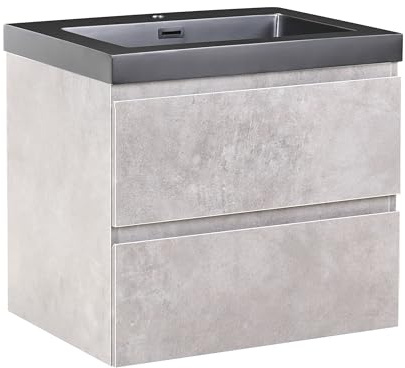 Beliani Wall Hang Vanity Unit with Basin Cabinet Wood MDF 2 Drawers 60 x 46 cm Grey Cardiel
