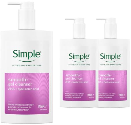 Simple Smooth+ Gel Cleanser AHA Face Wash 240ml, 3 Pack for Sensitive Skin