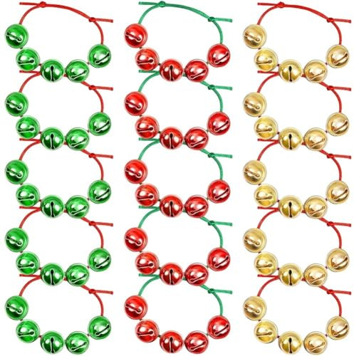 Ymxygz Lot de 15 Bracelets De Noël À Grelots De Couleurs Assorties, Réglables avec Clochettes en Métal pour Cadeaux De Fête