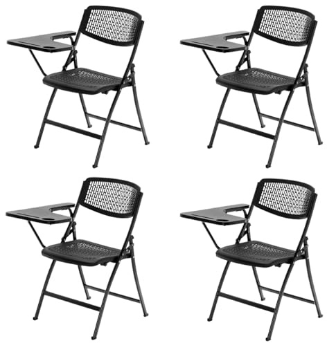 EME Pack 4 Sillas con Pala Extensible Negra con Diseño de Rejilla | Sillas con Pala para Conferencias, Aulas de Formación y Examen | Silla con Pala Plegable