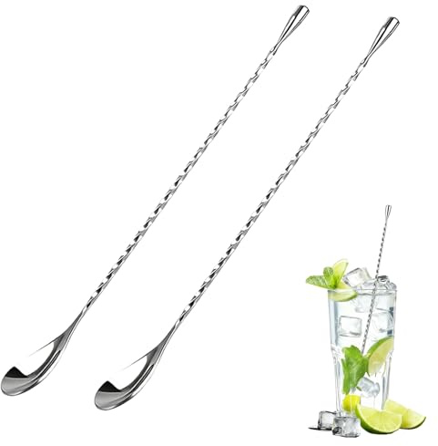 2Pcs Bar Spoon Stainless Steel Cocktail Stirrers 11.8In Mixing Long Spoon Spiral Design Bar Spoon with Weighted Handle Easy-to-Clean in Bars Office Home for Cocktails Drinks Coffee