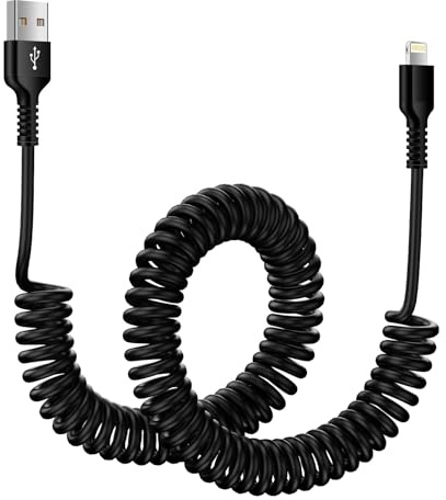 Haoano Cable iPhone 13 Cable Cargador iPhone 1.8M Cable iPhone Carga Rápida | Cable Lightning USB Cable de Datos de Bobina de Resorte Línea de Datos para iPhone 14/13/12/11 Pro Max/XS/8/7/6/5/SE,i Pad