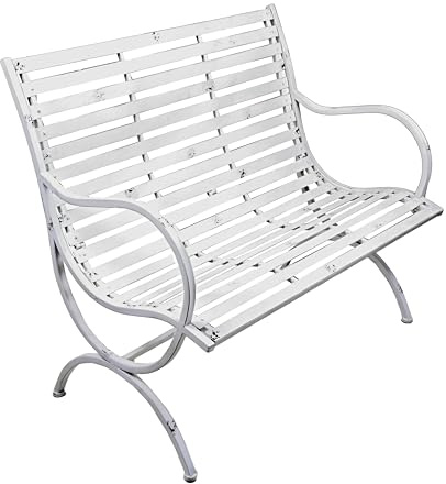 DELUKE Gartenbank RIKKE - 104cm Breit, Eisen, Weiß | Terrassenbank Wetterfest Sitzbank Outdoor Bank