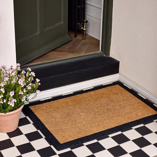 Lord of Rugs Printed Coir Border Door Mat for Home Entrance Indoor and Outdoor, Patio, Balcony Non-Slip Durable Natural Coconut Fiber Framed Doormat Black, 45 x 75 cm (1'5x2'5)